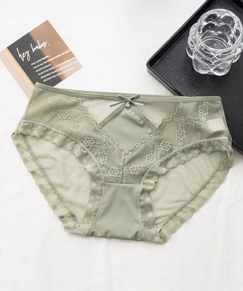 花柄レース ショーツ リボン付き 美尻 可愛い ノーマルショーツ レディース スタンダードショーツ セクシー アンダーウェア インナー肌着 フェミニン 下着快適 88CXH-093